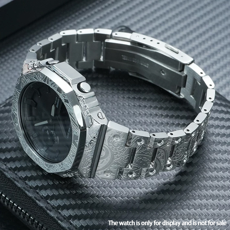 Casio Watch G-Shock Ga-2100 - 빈티지 페이즐리 무늬가 새겨진 스테인리스 스틸