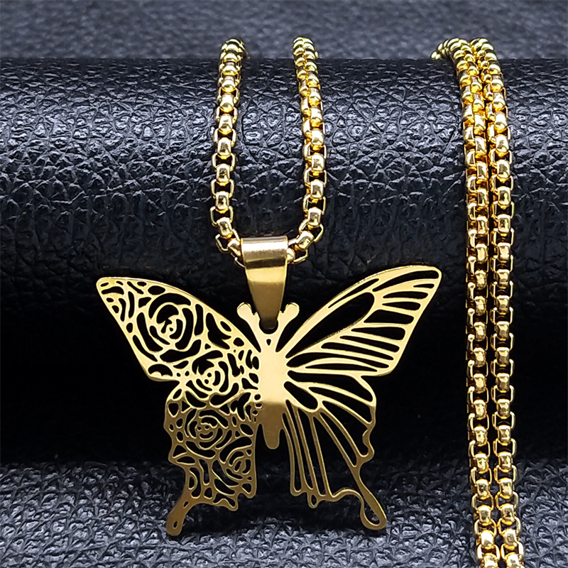 Butterfly Clasp Deployant - 미적 나비 장미 꽃 펜던트 목걸이