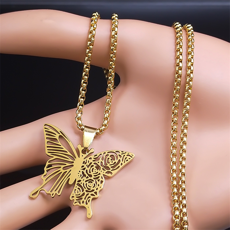 미적 나비 장미 꽃 펜던트 목걸이 스테인레스 스틸 골드 - Butterfly Clasp Deployant 리뷰 및 가격