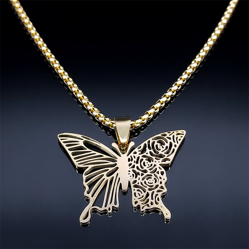 미적 나비 장미 꽃 펜던트 목걸이 스테인레스 스틸 골드 - Butterfly Clasp Deployant 리뷰 및 가격